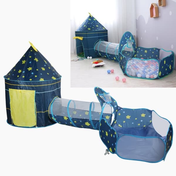 3stk Baby Telt Børn Crawl Tunnel Legetelt Indendørs Børn Småbørn Legetøj Bold Poolblå