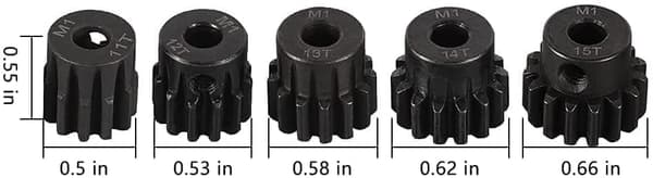 5 stk 11T 12T 13T 14T 15T M1 tandhjul 5mm aksel gearmodul tandhjul til motor 1: 8 1/8 RC - tilbehør til fjernstyret legetøj