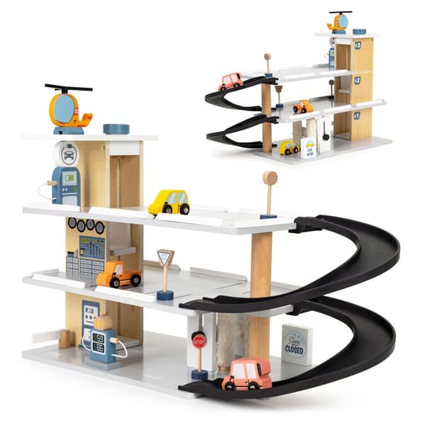 Leksaksgarage - 37x63x21 cm - trä - med hiss
