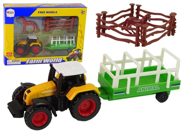 Farm Tractor Trailer Horse Set 1:64