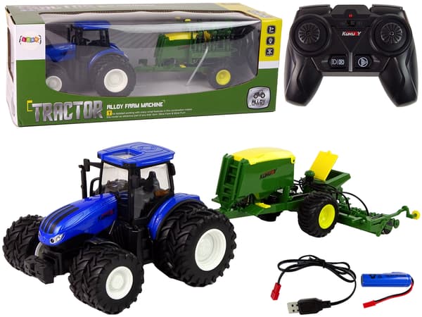 Fjernstyret traktor i skala 1:24 med tilbehør