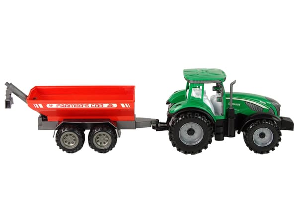 Grøn traktor med rødt trailerfriktionsdrev