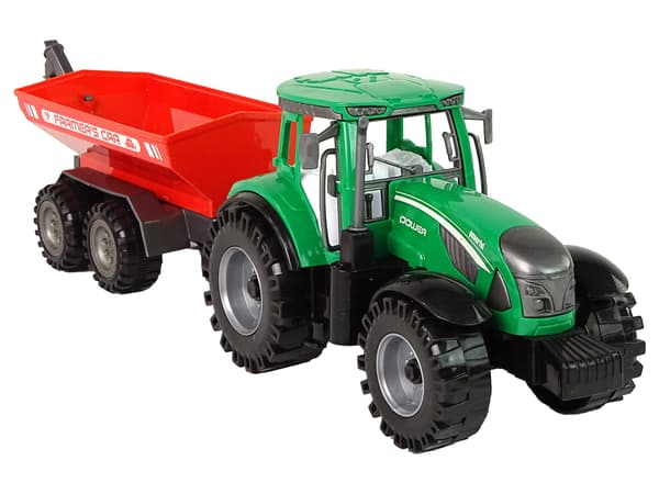 Grøn traktor med rødt trailerfriktionsdrev