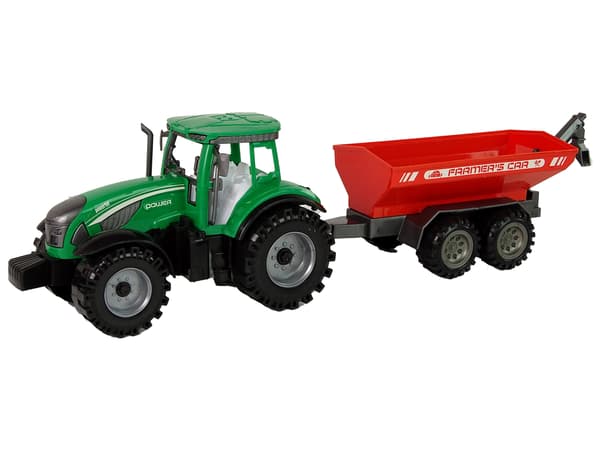 Grøn traktor med rødt trailerfriktionsdrev