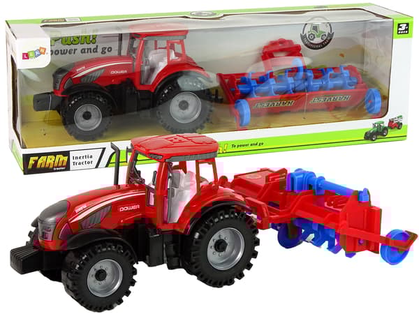Röd traktor med friktionsdrivplog