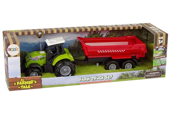 Grön traktor med rött släpljud