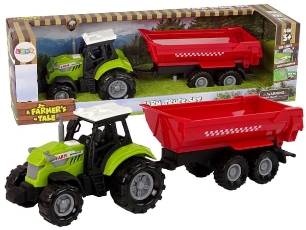 Grön traktor med rött släpljud