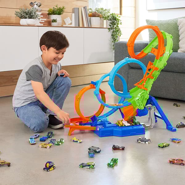 Hot Wheels Åtgärd Ny 4 Loop Krasch Ut