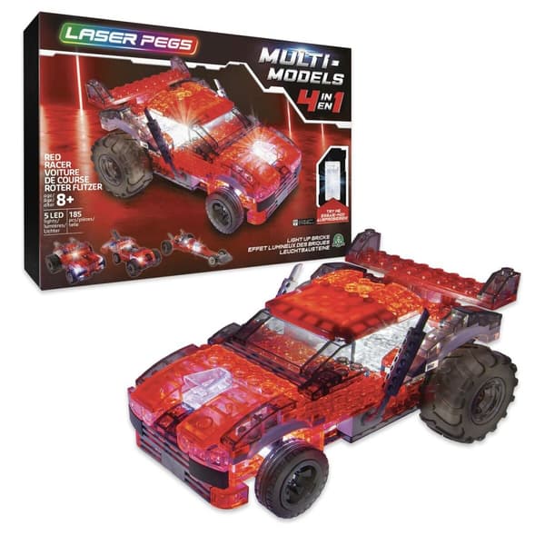 Byggfordon Laser Pegs Red Vehicle - 4 in 1 + 8 år LED Ljus 185 Delar