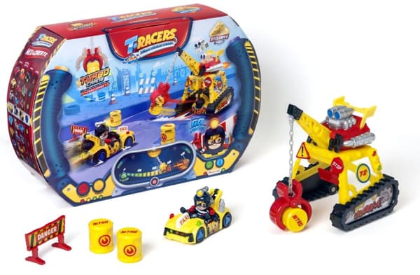 T-RACERS TURBO CRANE CHALLENGE KØRETØJSSÆT KRANFIGUR
