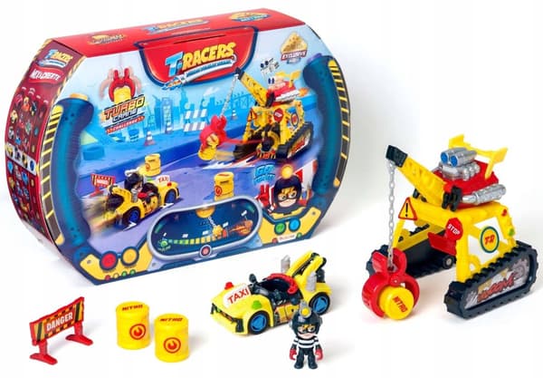 T-RACERS TURBO CRANE CHALLENGE KØRETØJSSÆT KRANFIGUR