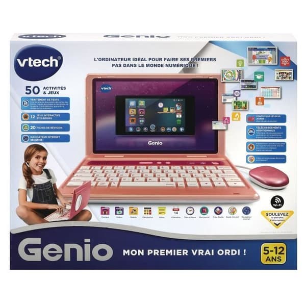 VTECH Genio Barndator - AZERTY Tangentbord, Mus, 5'' Skärm, 8GB Minne - Rosa