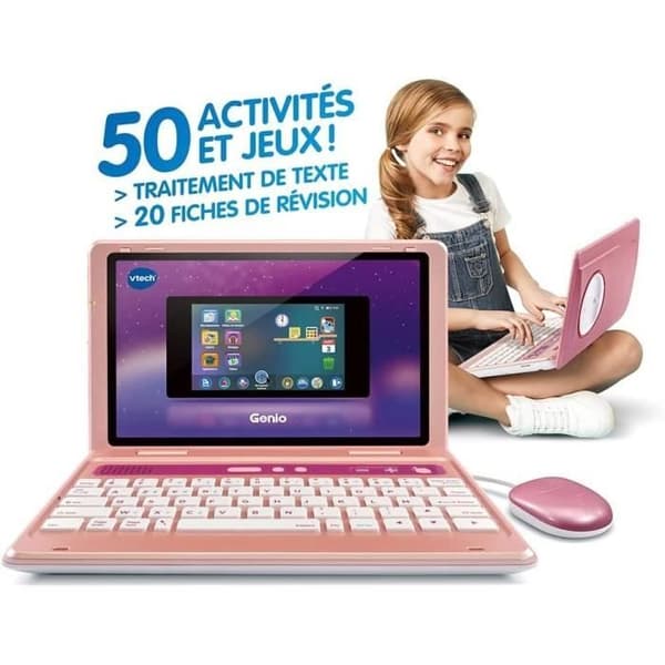 VTECH Genio Barndator - AZERTY Tangentbord, Mus, 5'' Skärm, 8GB Minne - Rosa
