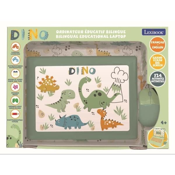 Lexibook - Kaksikielinen opetuskäyttöön tarkoitettu dinosaurustietokone - 124 aktiviteettia (EN/FR)