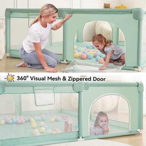 Legeplads til baby Legeplads 150 x 180 cm med opbevaringstaske Aktivitetscenter Skridfri base, åndbar Mesh Safety Playground, grøn