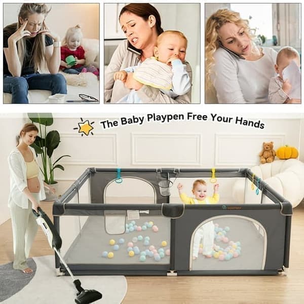 Legeplads til baby Legeplads 160 x 160 cm med opbevaringstaske Aktivitetscenter Skridsikker overflade, åndbar Mesh Safety Playground, grå