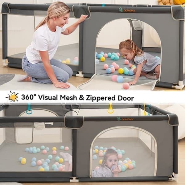 Legeplads til baby Legeplads 160 x 160 cm med opbevaringstaske Aktivitetscenter Skridsikker overflade, åndbar Mesh Safety Playground, grå