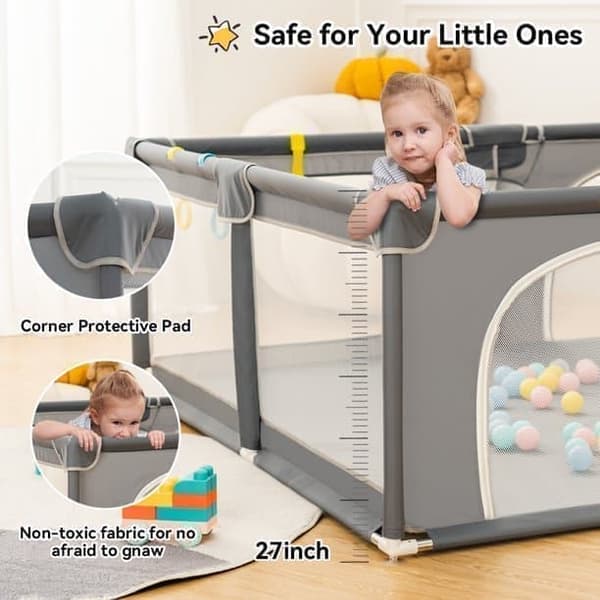 Legeplads til baby Legeplads 160 x 160 cm med opbevaringstaske Aktivitetscenter Skridsikker overflade, åndbar Mesh Safety Playground, grå