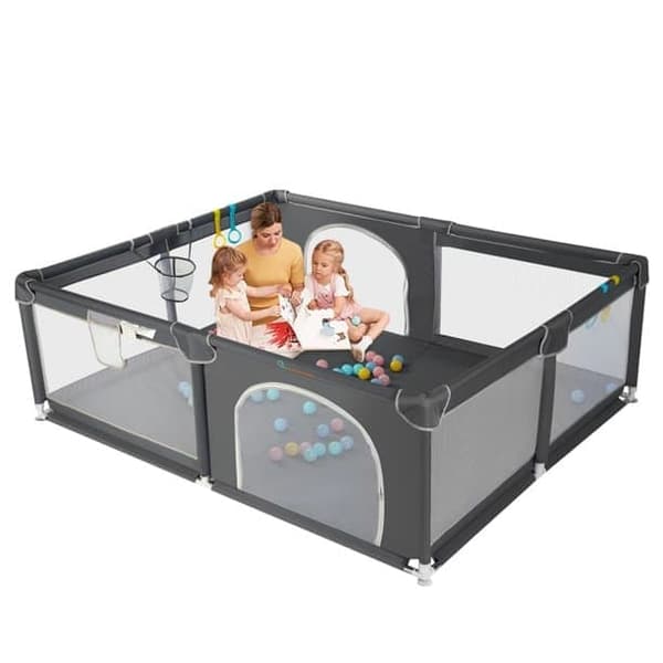 Legeplads til baby Legeplads 160 x 160 cm med opbevaringstaske Aktivitetscenter Skridsikker overflade, åndbar Mesh Safety Playground, grå