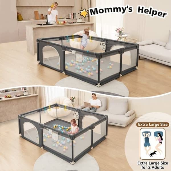 Legeplads til baby Legeplads 160 x 160 cm med opbevaringstaske Aktivitetscenter Skridsikker overflade, åndbar Mesh Safety Playground, grå