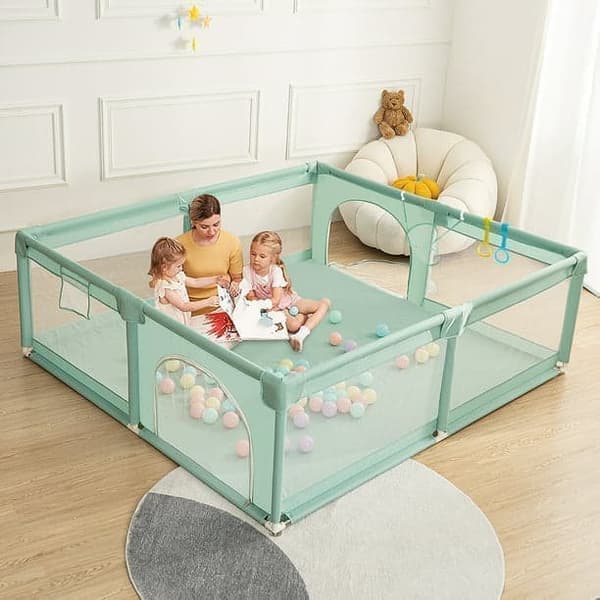 Lekplats för barn Lekplats 160 x 160 cm med förvaringsväska Aktivitetscentrum Glidfritt underlag, andningsbar Mesh Safety Playground, grönt