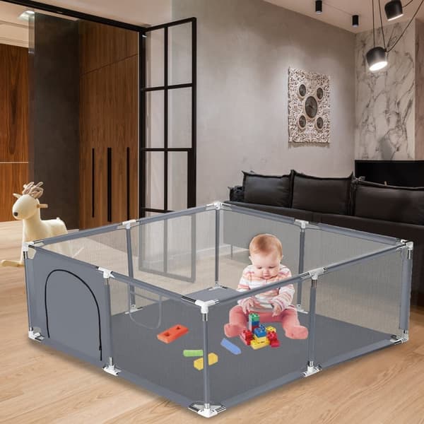 Baby Legeplan Crawl Grid Legeplan med åndbar mesh og lynlås, Farve: Grå, 128cm x 66cm