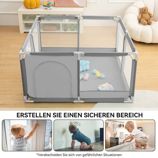 Baby Legeplan Crawl Grid Legeplan med åndbar mesh og lynlås, Farve: Grå, 128cm x 66cm