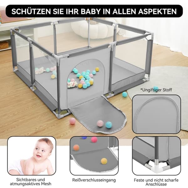 Baby Legeplan Crawl Grid Legeplan med åndbar mesh og lynlås, Farve: Grå, 128cm x 66cm