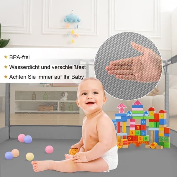 Baby Legeplan Crawl Grid Legeplan med åndbar mesh og lynlås, Farve: Grå, 128cm x 66cm