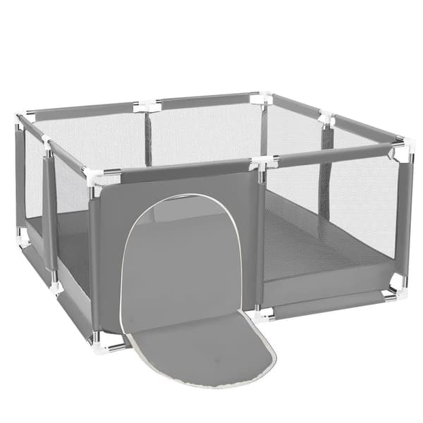 Baby Legeplan Crawl Grid Legeplan med åndbar mesh og lynlås, Farve: Grå, 128cm x 66cm