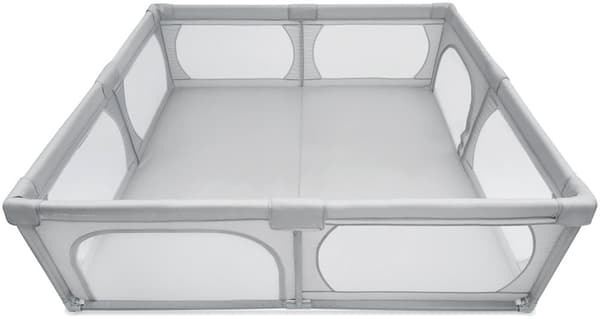 Moby-System kravlegård til babyer, aktivitetscenter til babyer, med skridsikker, stabil, beskyttende, vandtæt, bæretaske, 200 x 160 cm, grå