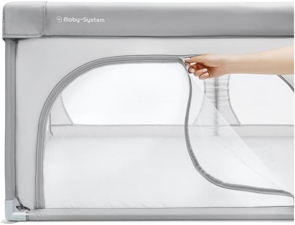 Moby-System kravlegård til babyer, aktivitetscenter til babyer, med skridsikker, stabil, beskyttende, vandtæt, bæretaske, 200 x 160 cm, grå