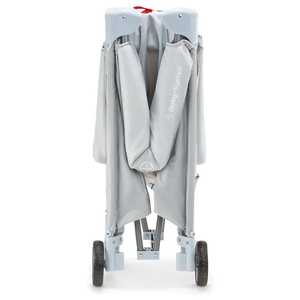 Moby-System kravlegård med madras og transporttaske, stor, foldbar, hjul med lås, stabil ramme, skridsikre puder, 97 x 100 x 77 cm,