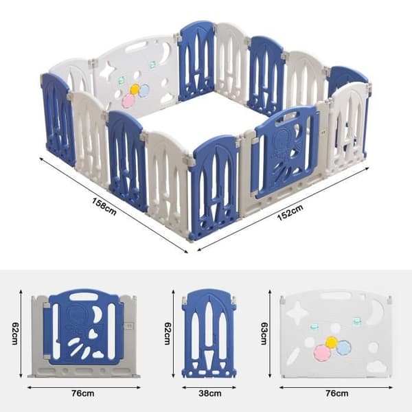 XMTECH Plast babylekhage 12+2 aktivitetspaneler och barnskyddsgrind 158x152cm Vikbart skyddsstaket