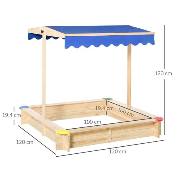 Rootz Kids Sandlåda - Barnsandlåda - Barn Cabana Sandlåda - Taksandlåda - Barnsandlåda - 120 x 120 x 120 cm