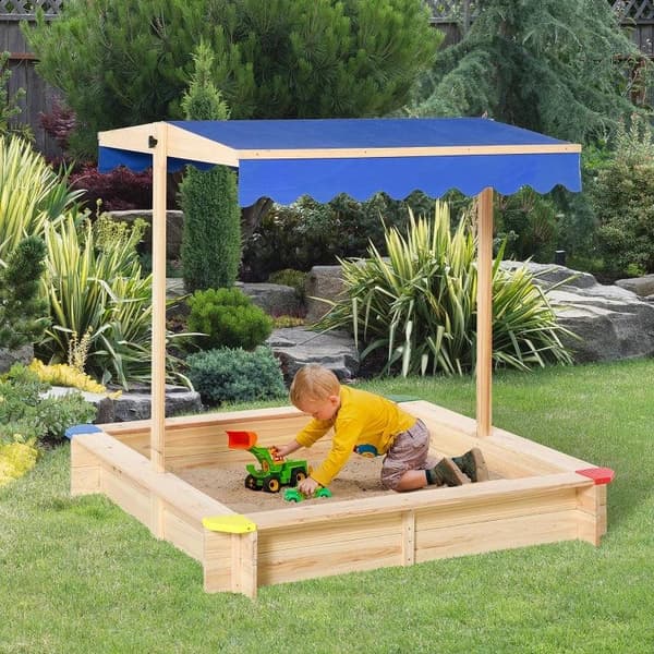 Rootz Kids Sandlåda - Barnsandlåda - Barn Cabana Sandlåda - Taksandlåda - Barnsandlåda - 120 x 120 x 120 cm