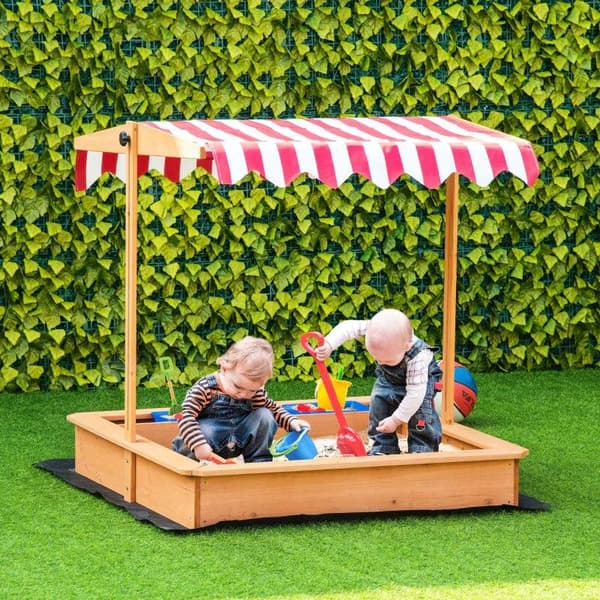 Rootz Sandbox - Træsandkasse til børn - Sandlegestation til børn - Med justerbart højdedæksel - Gul - 107,5 x 107,5 x 110 cm