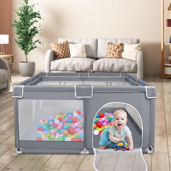 XMTECH Baby lekhage - Aktivitetscenter - 127 x 127 x 68 cm - Skyddsgaller för barn - Med halkfri bas