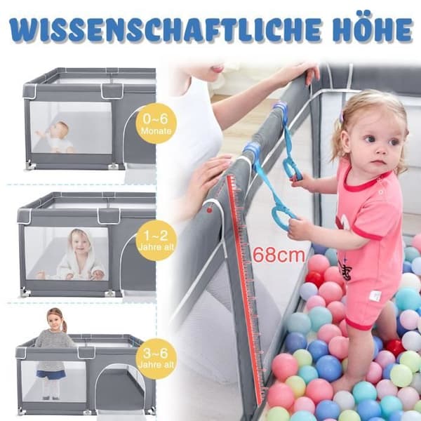 XMTECH Baby lekhage - Aktivitetscenter - 127 x 127 x 68 cm - Skyddsgaller för barn - Med halkfri bas