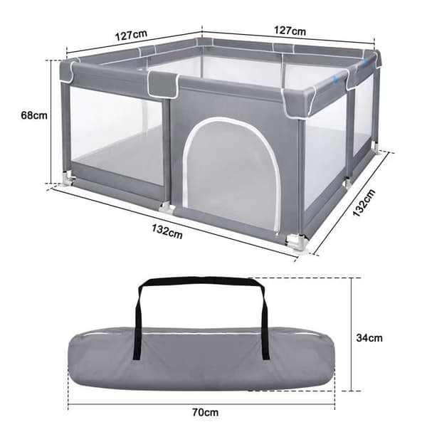 XMTECH Baby lekhage - Aktivitetscenter - 127 x 127 x 68 cm - Skyddsgaller för barn - Med halkfri bas