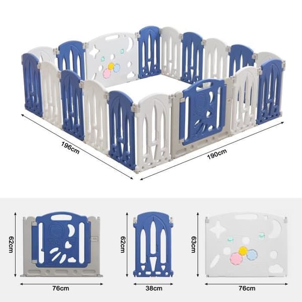 LZQ hopfällbar lekhage Säkerhetsstaket Activity Center 16+2 plastpaneler (HDPE) med dörr och lekpaneler
