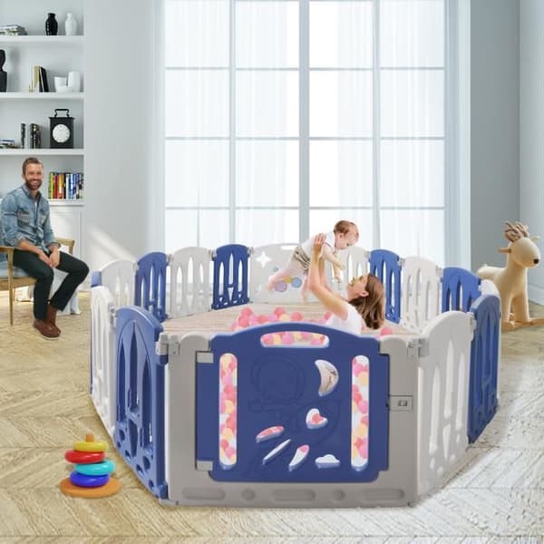 XMTECH Plast babylekhage 14 + 2 aktivitetspaneler och barnskyddsdörr 193,5x150 cm Vikbart skyddsstaket