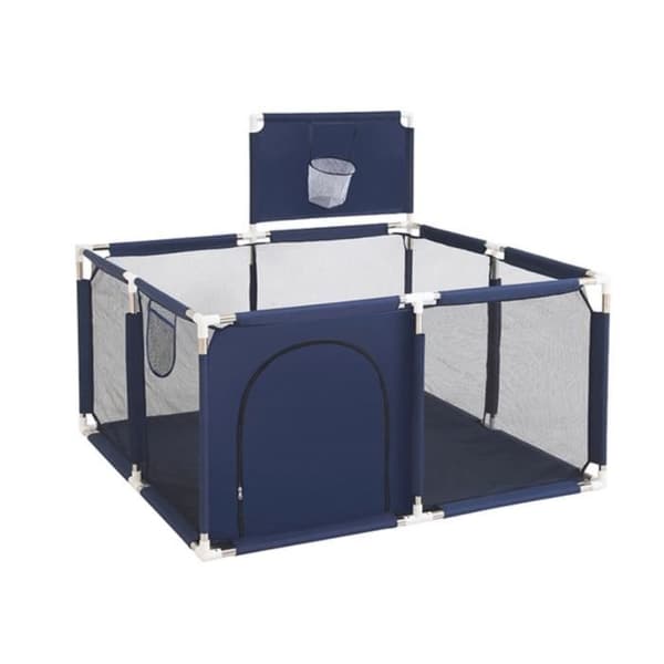Babylekplats Blå Säkerhetsstaketport 124x124x66cm Lekhagesäng för barn inomhus och utomhus - Blå