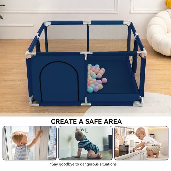 Baby Legeplan Crawl Grid Legeplan med åndbar mesh og lynlås, Farve: Mørkeblå, 128cm x 66cm