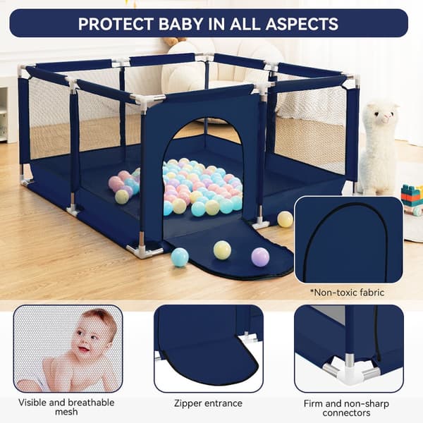 Baby Legeplan Crawl Grid Legeplan med åndbar mesh og lynlås, Farve: Mørkeblå, 128cm x 66cm