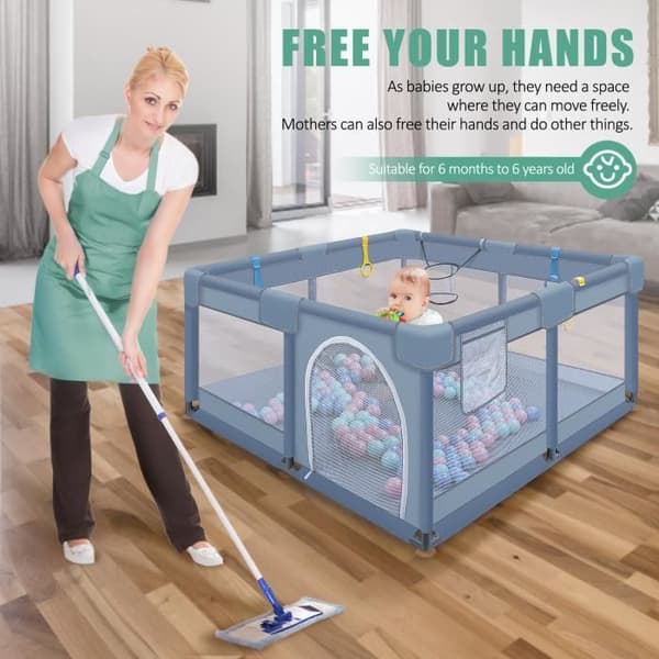 XMTECH Baby lekhage med 30 bollar, Säkerhetslekhage för barn i åldrarna 0 till 3 år med ventilerande mesh, 130x130x66cm, Grå