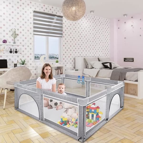 YUENFONG Baby lekhage - Stor säkerhetslekplats - Skyddsgaller för barn - Mörkgrå (180 x 150 x 68 cm)