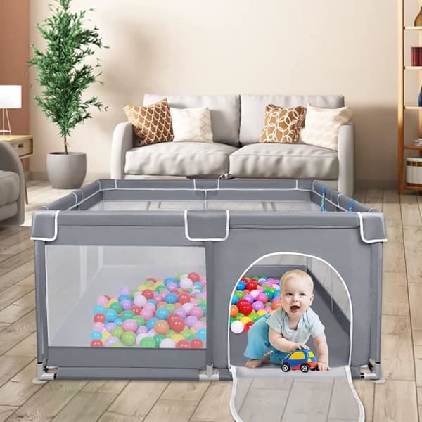 YUENFONG Baby lekhage - Stor säkerhetslekplats - Skyddsgaller för barn - Mörkgrå (127 x 127 x 68 cm)