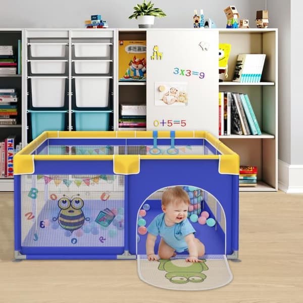 XMTECH Barn Kabelgitter Baby lekhage 127cm inklusive träningsrem Ocean ball Blå