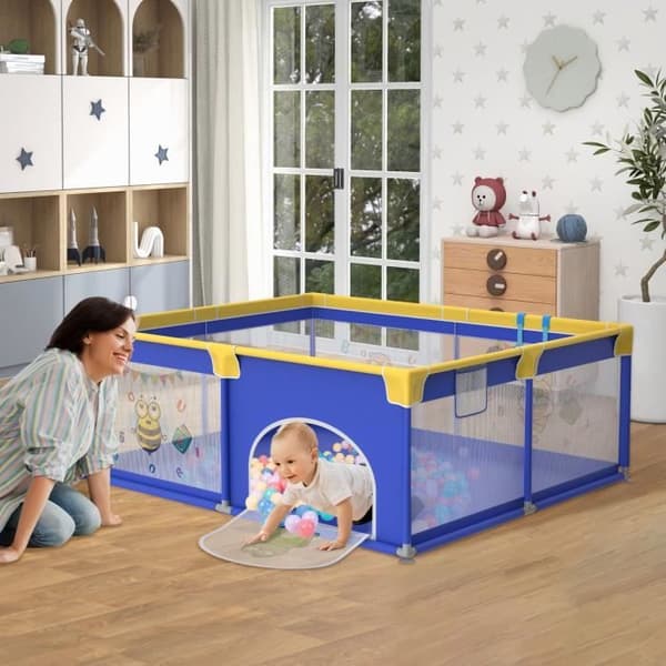 XMTECH Barn Kabelgitter Baby lekhage 127cm inklusive träningsrem Ocean ball Blå